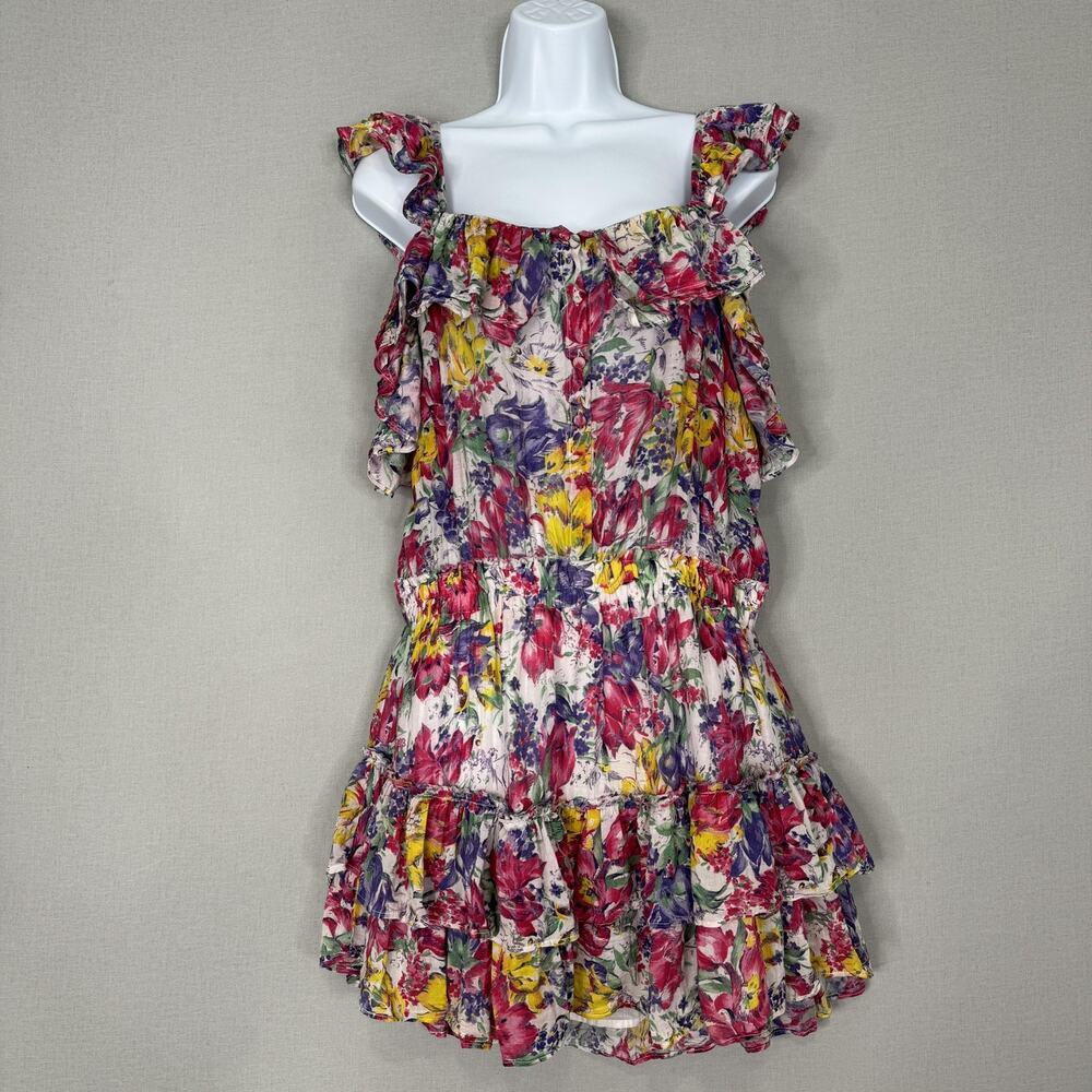 LoveShackFancy Marina Dress Womens L Pink Floral Ruffle Silk Boho Cottagecore